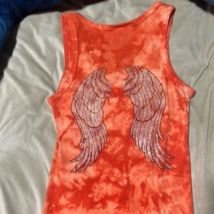 R23 Couture Tank top with Rhinestone  angel wings on back size M